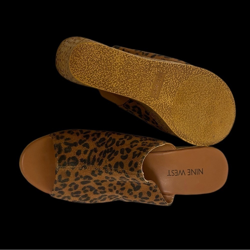 Nine West Wedge Sandals - Leopard Upper - Stretch Size 7 New